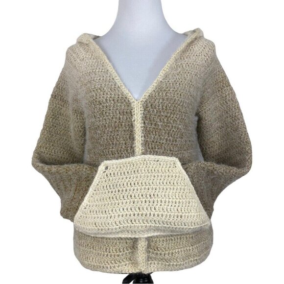 Handmade Women's NEW Tan Ombré V-Neck Long Sleeve Hooded Knit Sweater/C36 - Picture 4 of 11